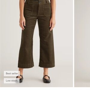 Quince Organic Stretch Corduroy Cropped Wide Leg Pants in Seaweed